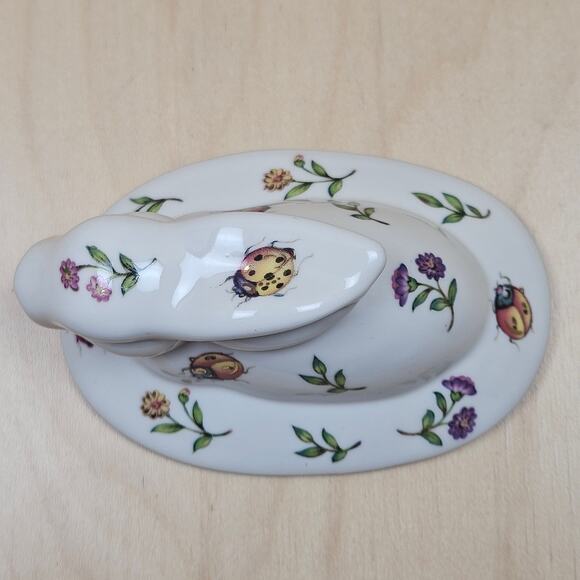 Grace's Teaware Spring Flower Bunny Figurine Fine Porcelain Sugar Bowl w Top - Picture 9 of 9